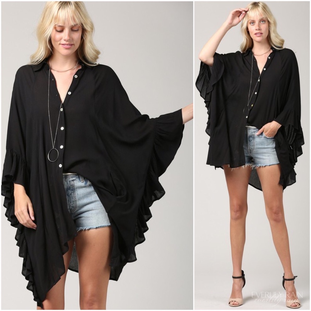 3 PK | Crinkle Rayon Tunic with Ruffled Sleeves